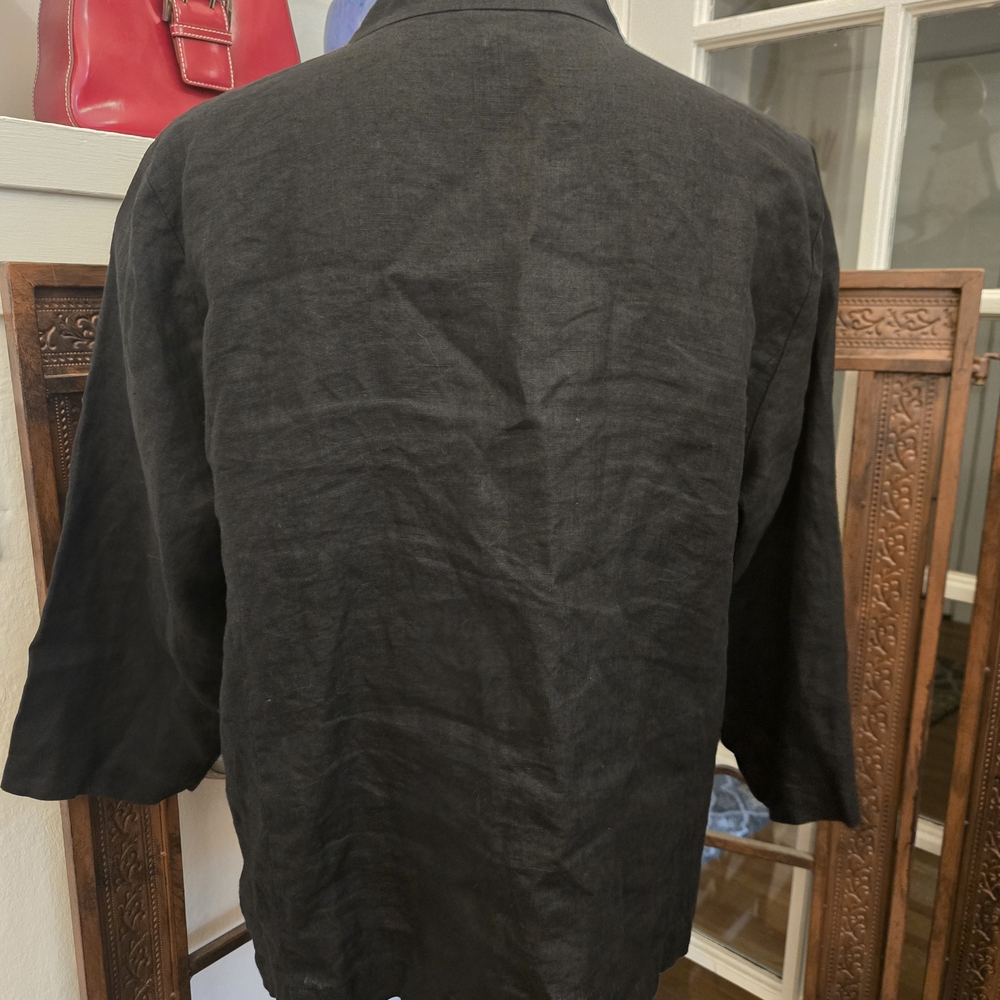 Eileen Fisher Irish Linen Black Blouse/Jacket, Sz L - Picture 3 of 9